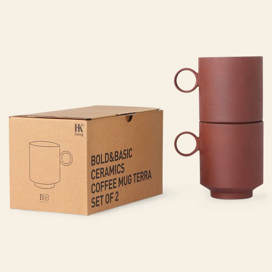 HKliving Bold Basic Ceramics Coffee Mugs Set of 2 Terra 4