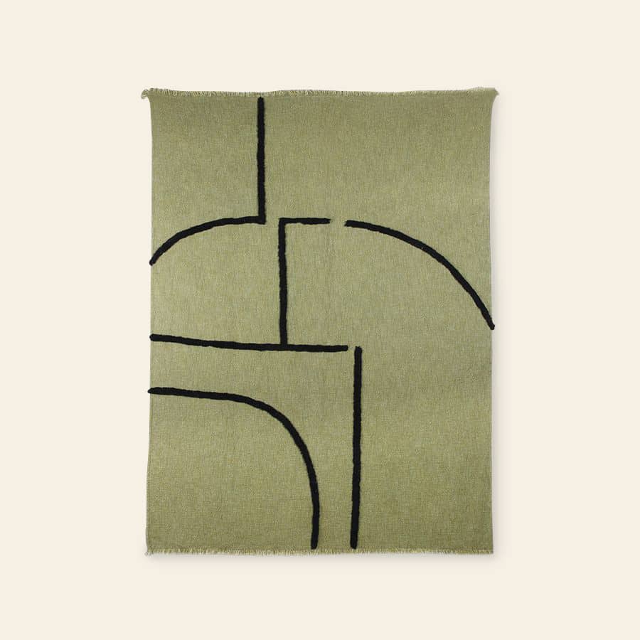 HKliving Soft Woven Throw With Black Tufted Lines Pistachio Black 3