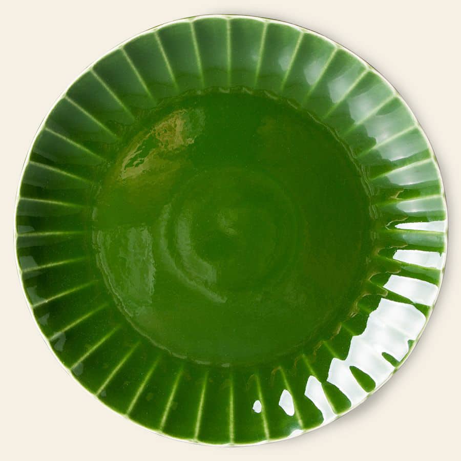 HKliving The Emeralds Ceramic Dinner Plate Ribbed Set of 2 Green 2