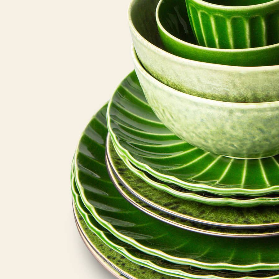 HKliving The Emeralds Ceramic Dinner Plate Ribbed Set of 2 Green 6