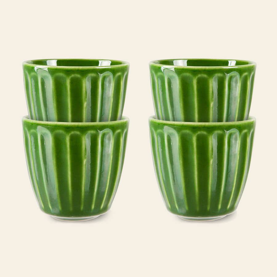 HKliving The Emeralds Ceramic Mug Ribbed Set of 4 Green 1