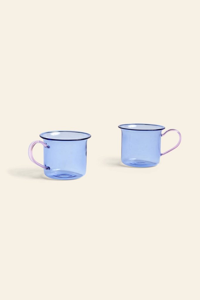 HAY Borosilicate Cup Set of 2 Light Blue With Pink Handle 1