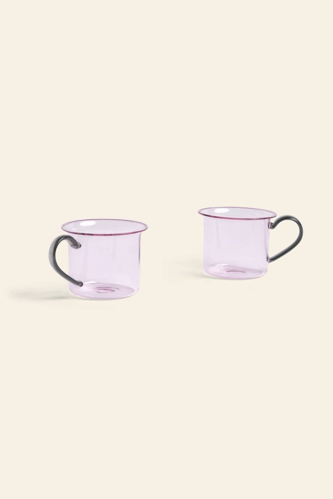 HAY Borosilicate Cup Set of 2 Pink With Grey Handle 1