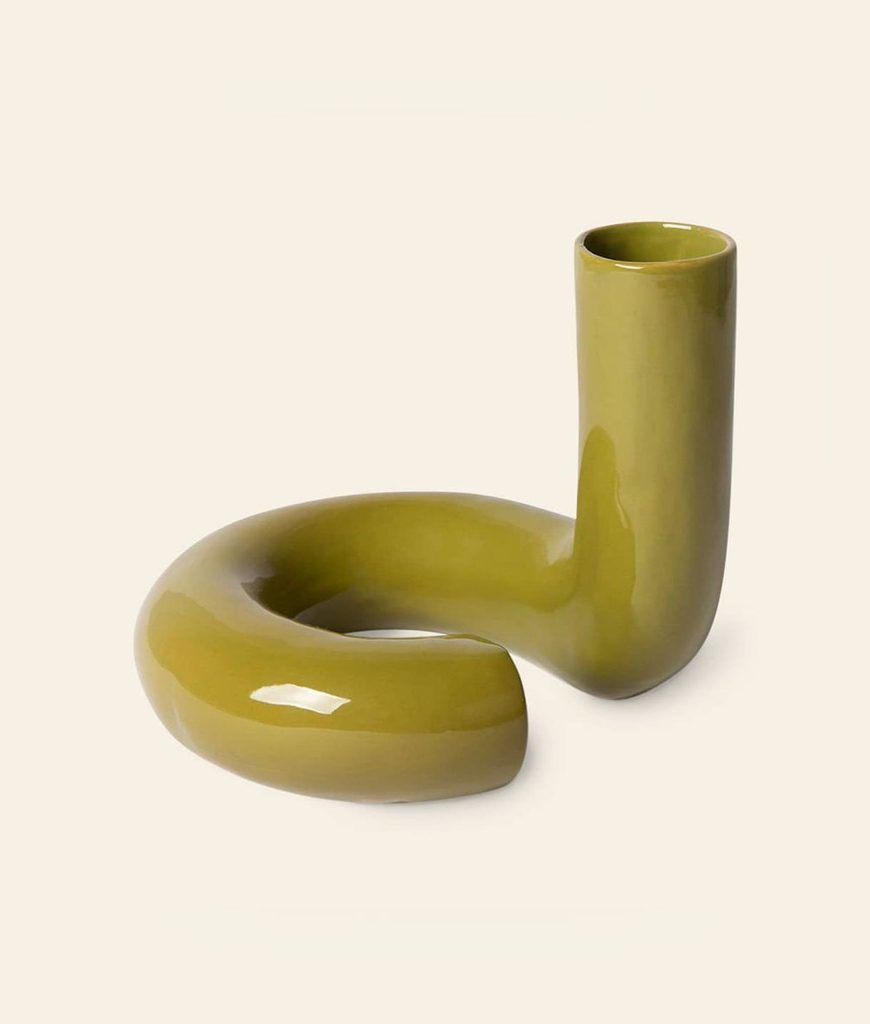 HKliving HK Objects Ceramic Twisted Vase Glossy Olive 2