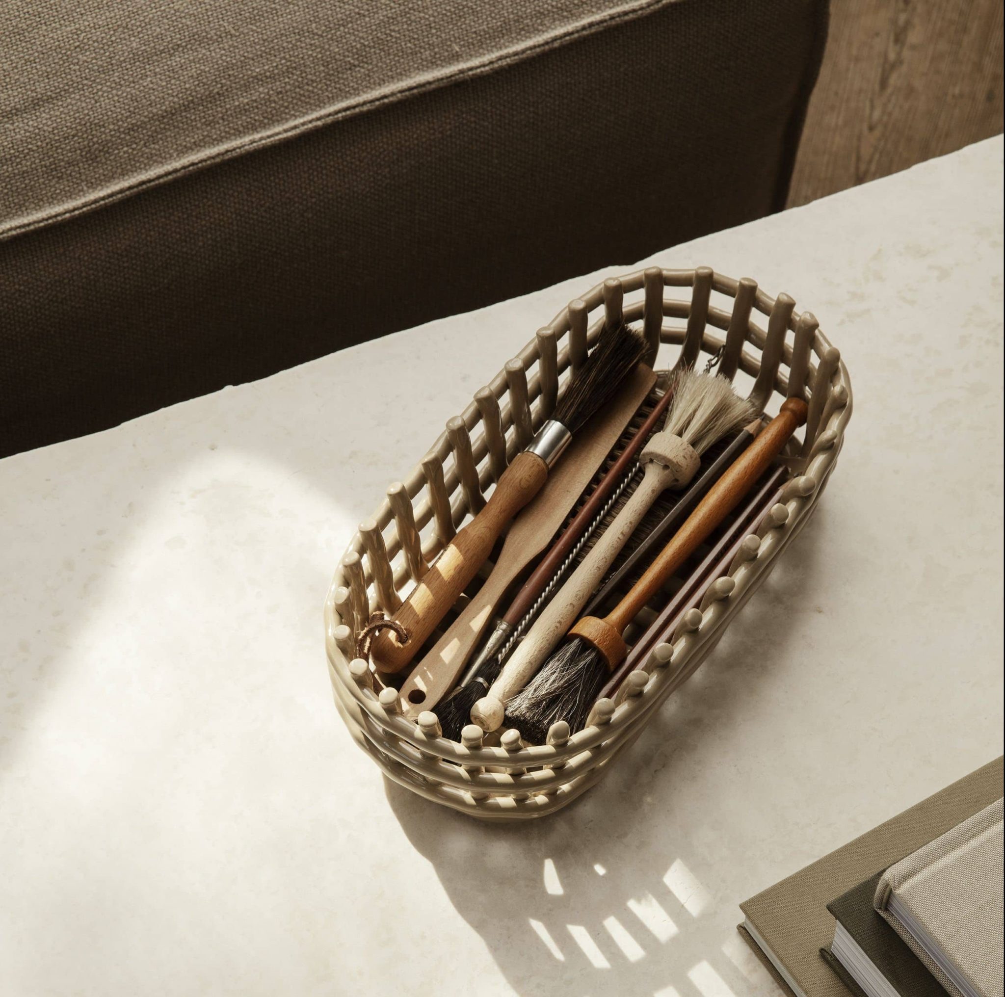 ferm Living Ceramic Basket Oval Cashmere 3