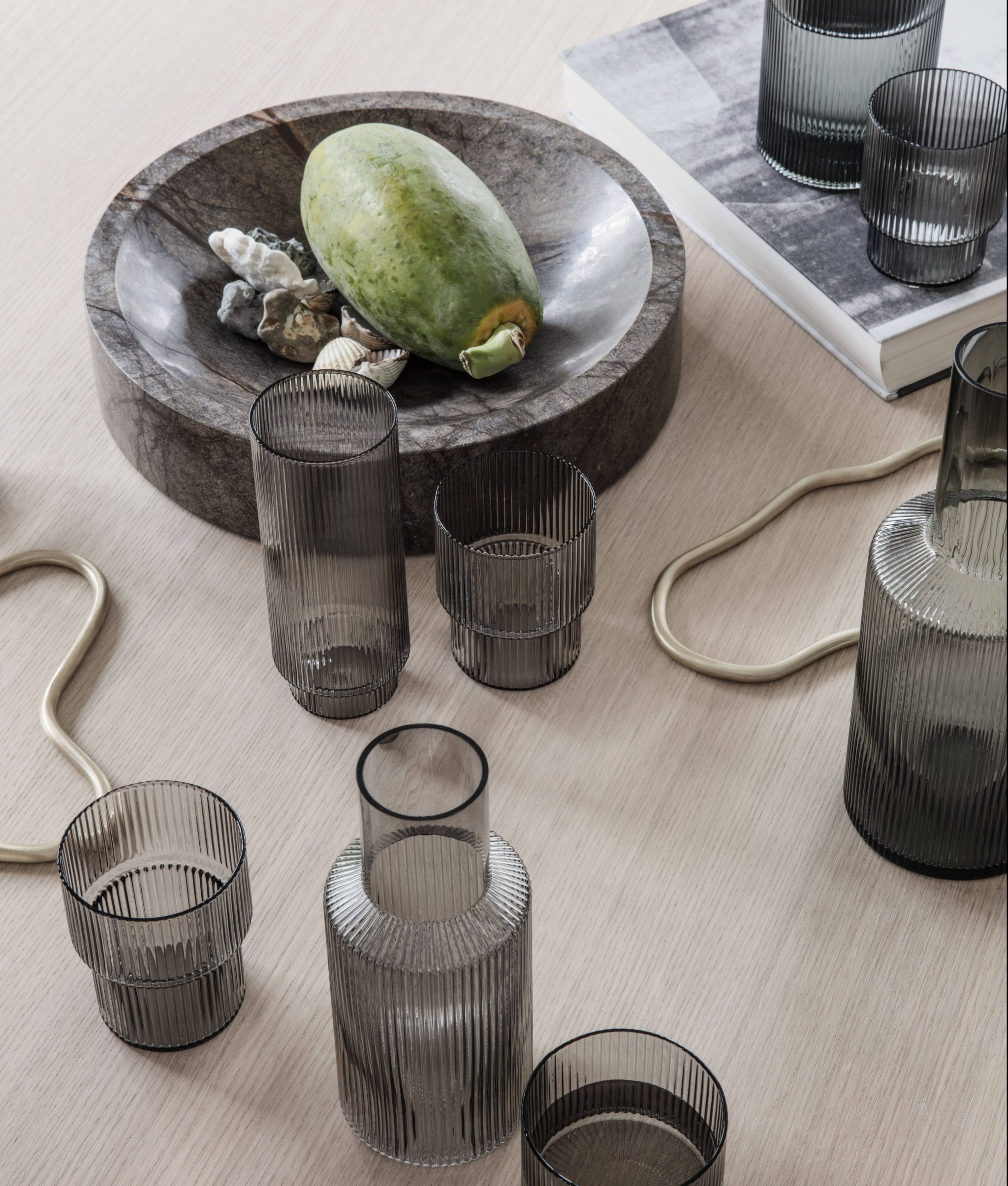 ferm Living Ripple Glasses Set of 4 Smoked Grey 2