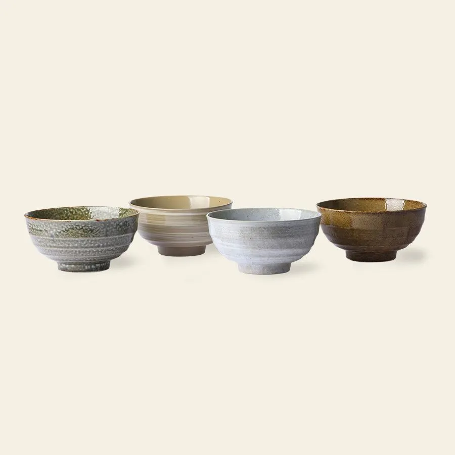 HKliving Kyoto Ceramics Japanese Noodle Bowls Set of 4 Multicolour 3