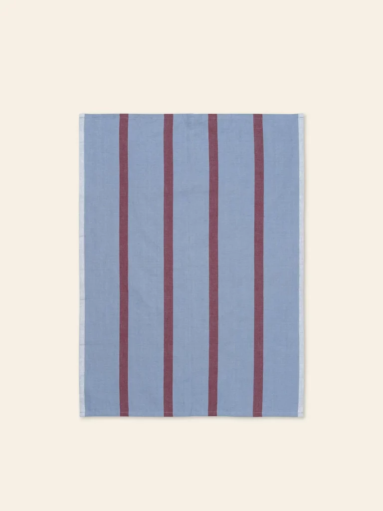 ferm Living Hale Tea Towel Faded Blue Burgundy 1