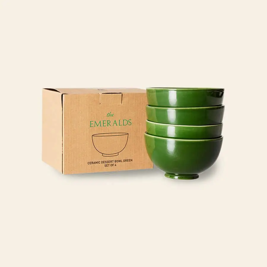 HKliving The Emeralds Ceramic Dessert Bowl Set of 4 Green 5