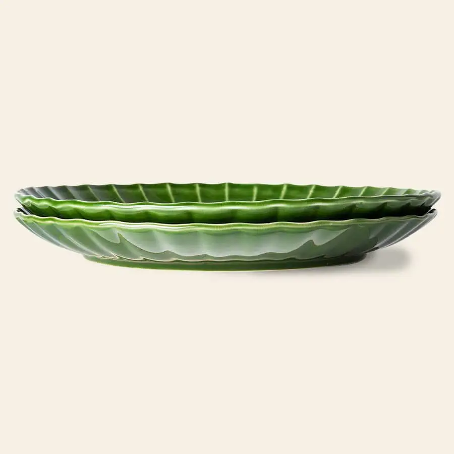 HKliving The Emeralds Ceramic Dinner Plate Ribbed Set of 2 Green 4