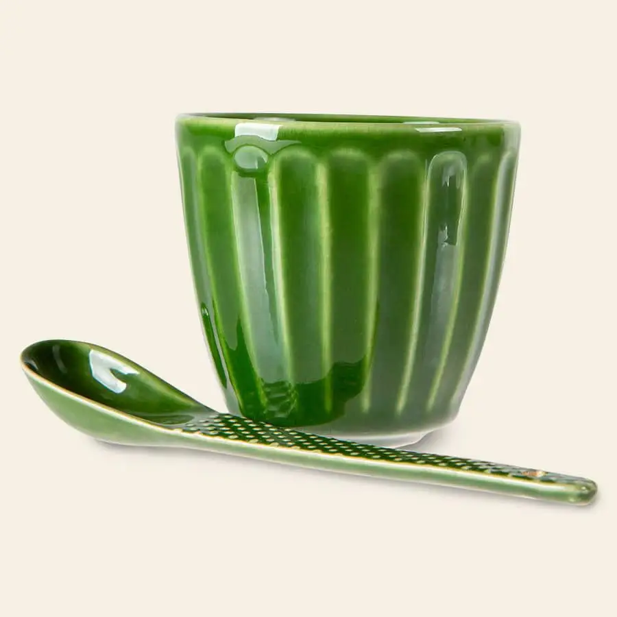 HKliving The Emeralds Ceramic Mug Ribbed Set of 4 Green 5