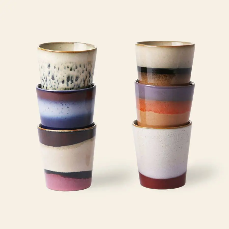 HKliving 70s Ceramics Coffee Mugs Set of 6 Orion 1