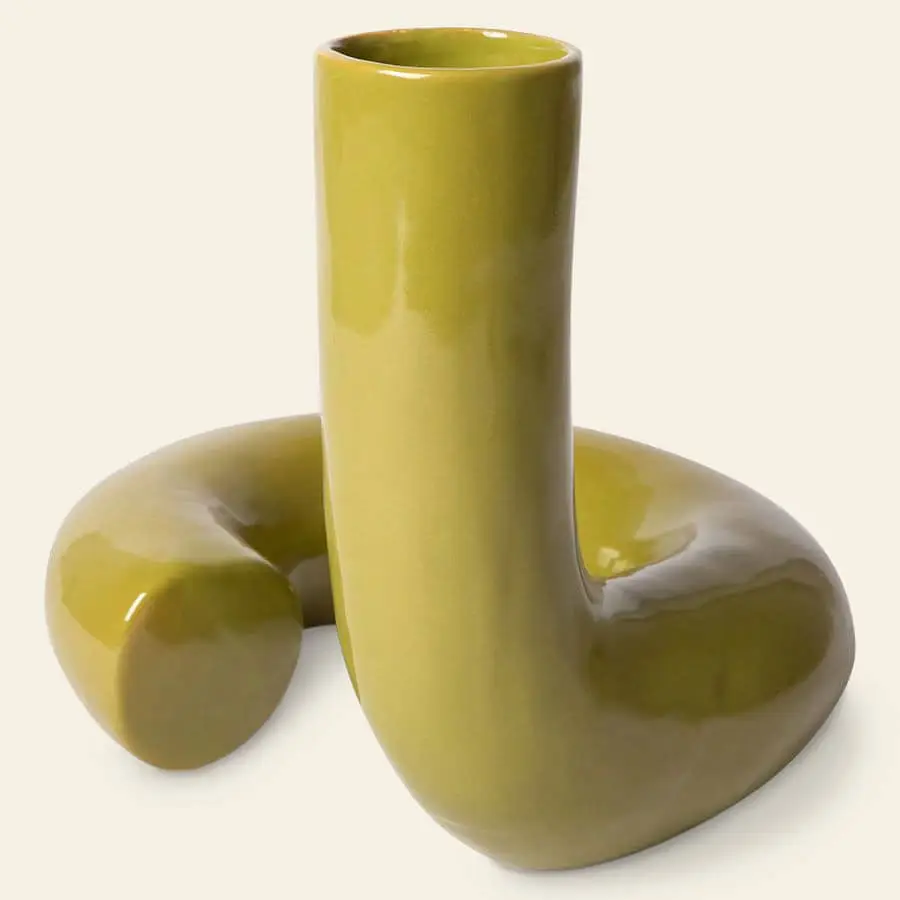 HKliving HK Objects Ceramic Twisted Vase Glossy Olive 1