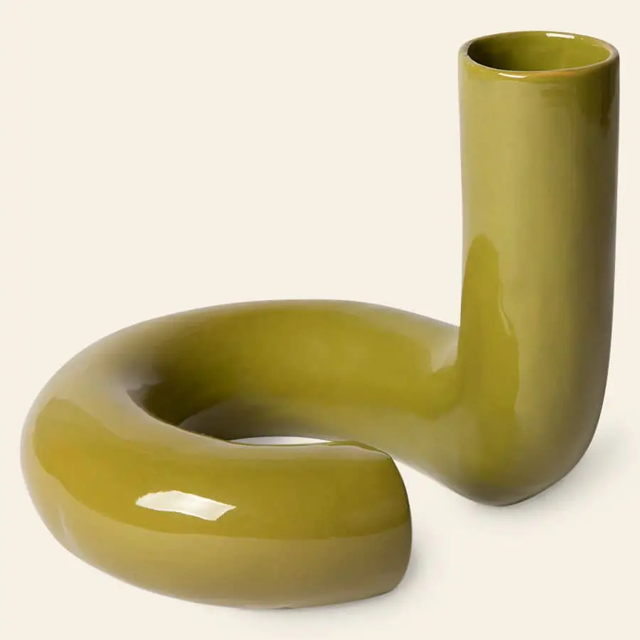 HKliving HK Objects Ceramic Twisted Vase Glossy Olive 2