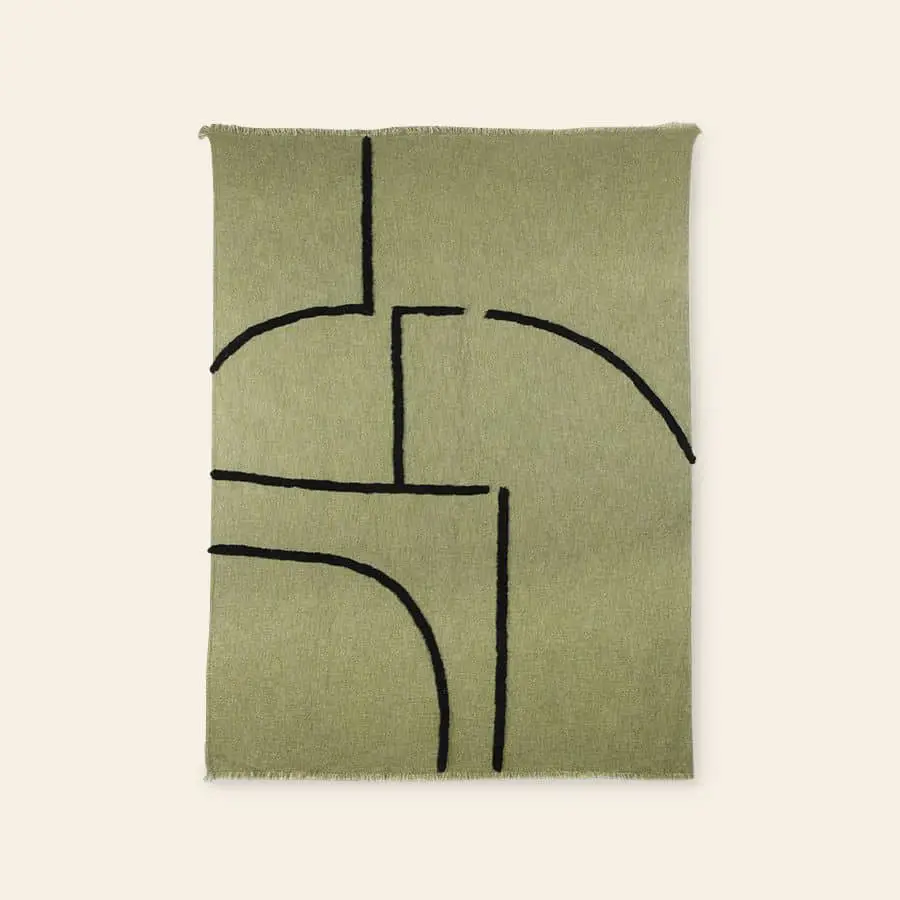 HKliving Soft Woven Throw With Black Tufted Lines Pistachio Black 3