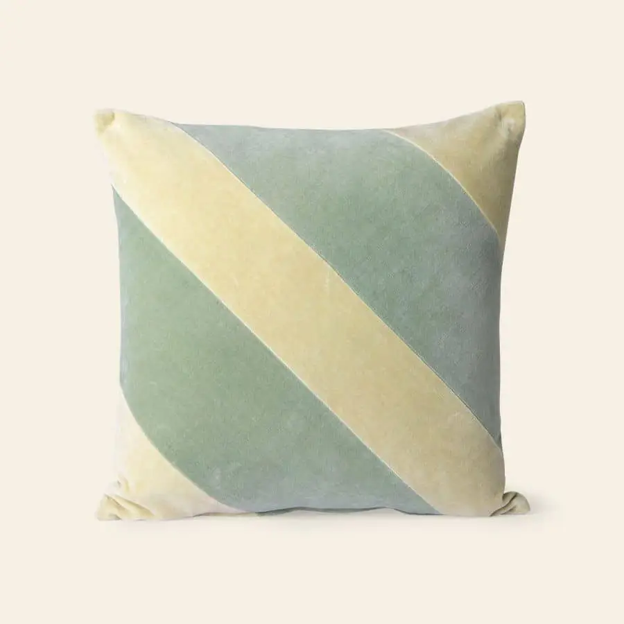 HKliving Striped Velvet Cushion Mint Green 1