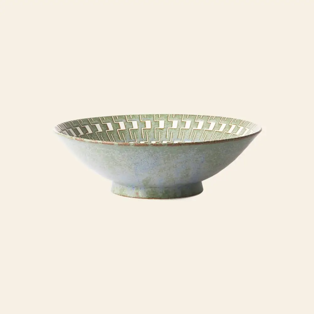 HKliving Kyoto Ceramics Japanese Ceramic Salad Bowl Green White 1