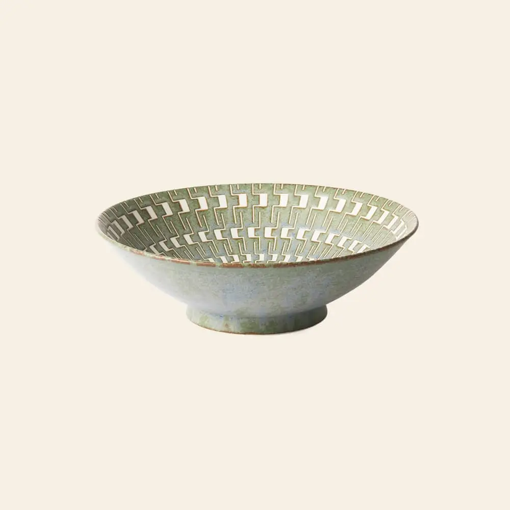 HKliving Kyoto Ceramics Japanese Ceramic Salad Bowl Green White 2