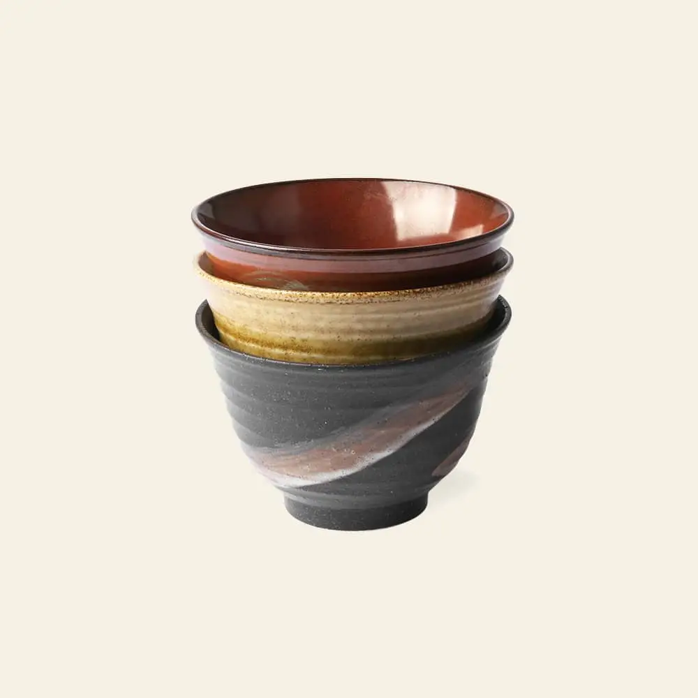 HKliving Kyoto Ceramics Japanese Matcha Bowls Set of 3 Multicolour 1