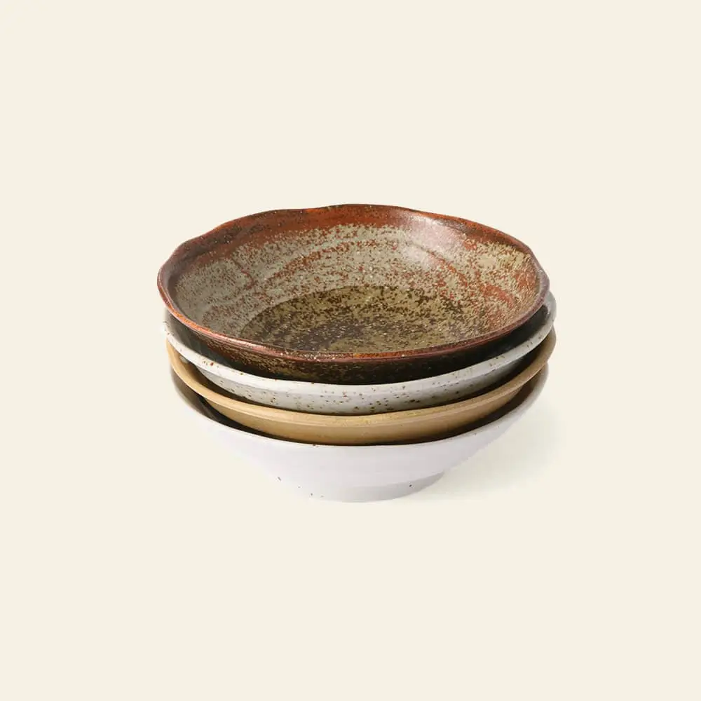 HKliving Kyoto Ceramics Japanese Shallow Bowls Set of 4 Multicolour 1