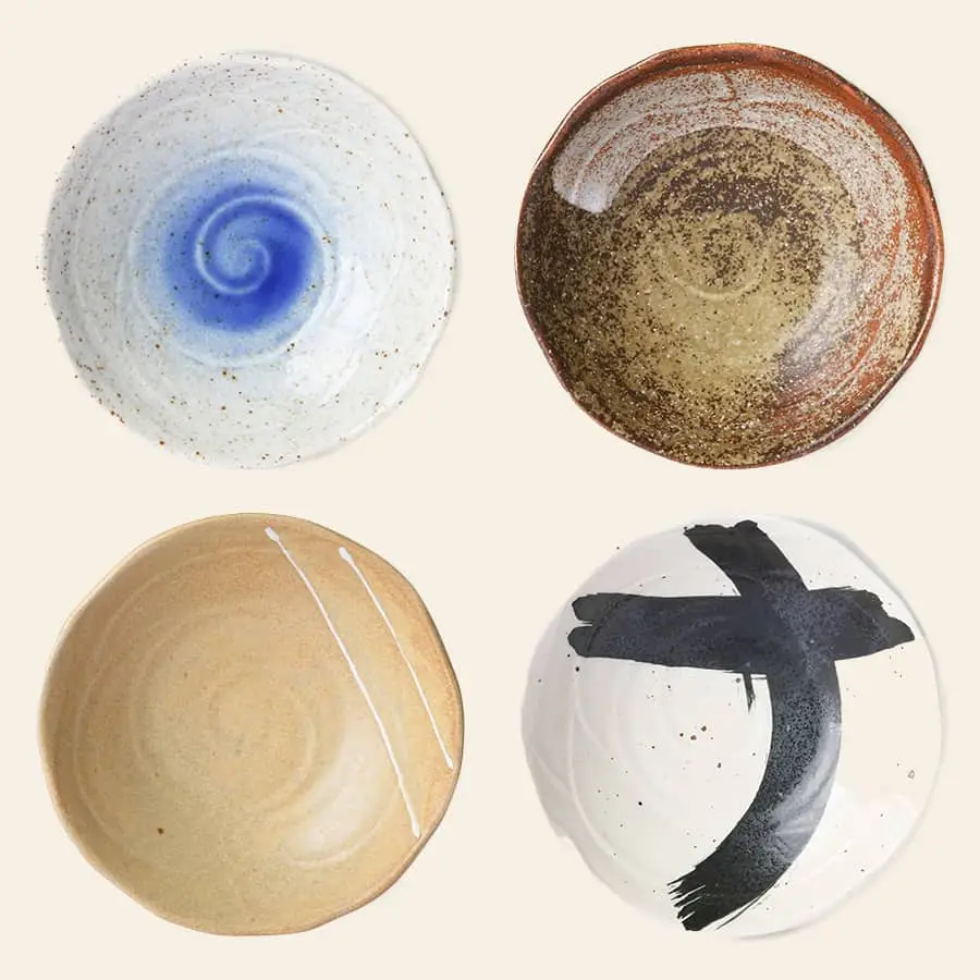 HKliving Kyoto Ceramics Japanese Shallow Bowls Set of 4 Multicolour 3